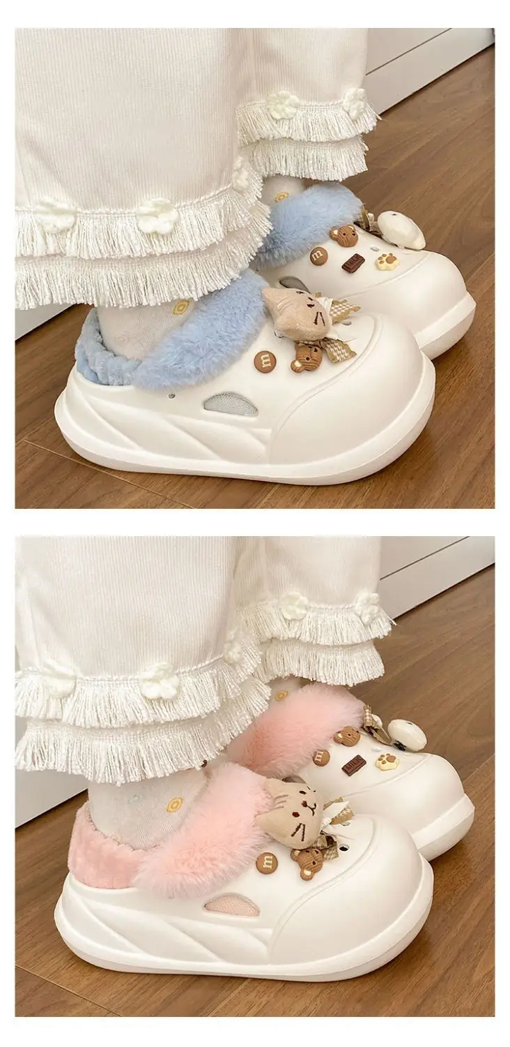 Women Warm Cat Fish Soft Slippers White Blue — feature 22