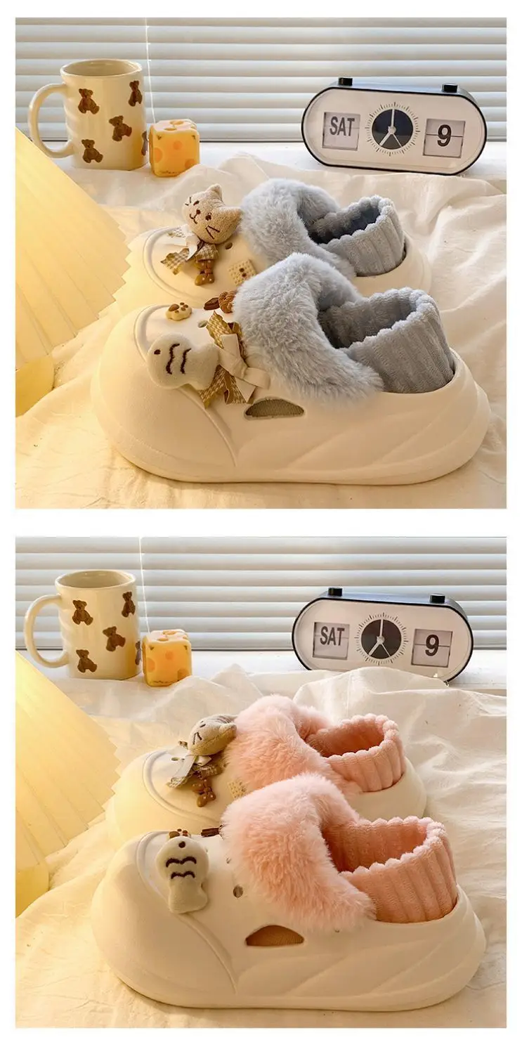 Women Warm Cat Fish Soft Slippers White Blue — feature 23