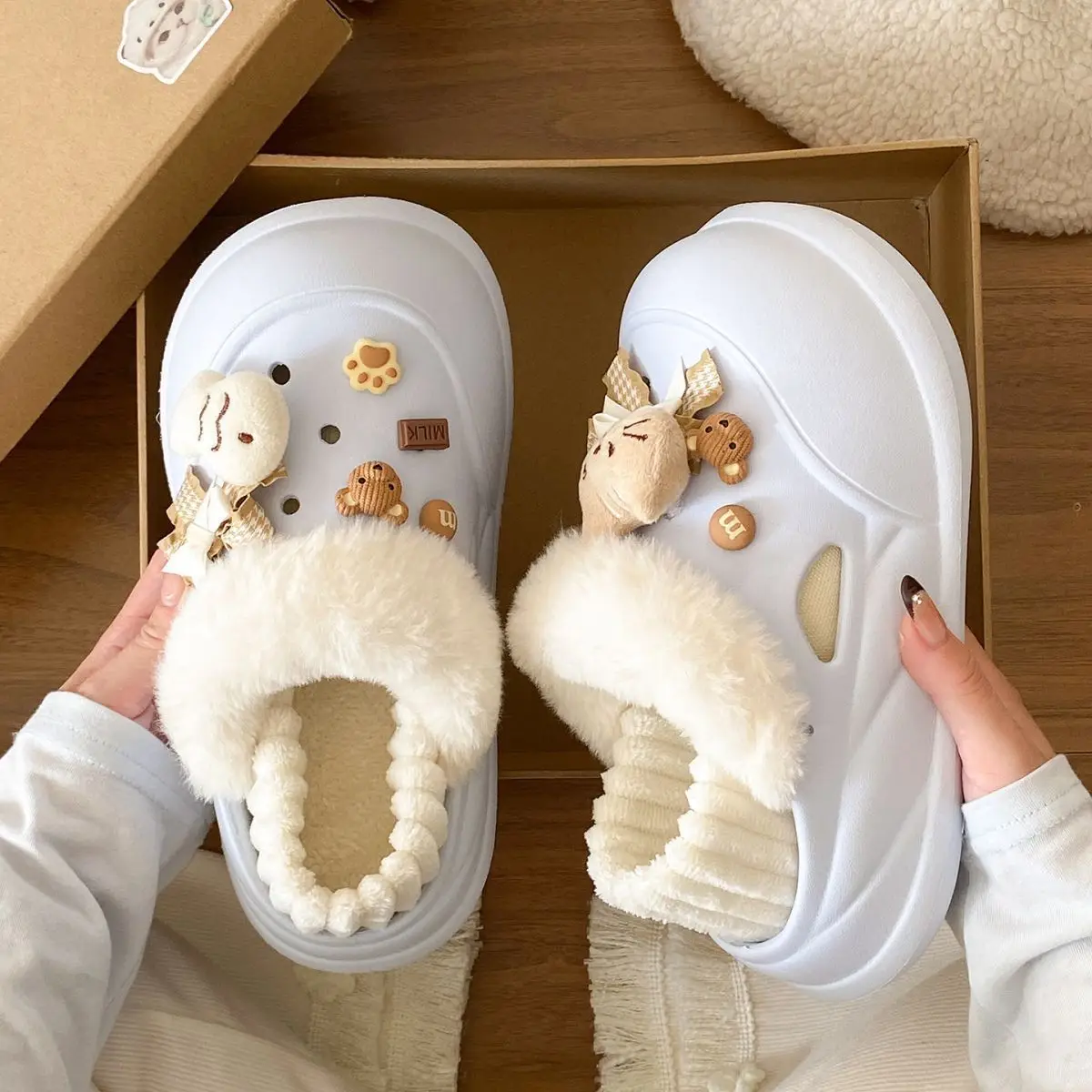 Women Warm Cat Fish Soft Slippers White Blue — feature 26