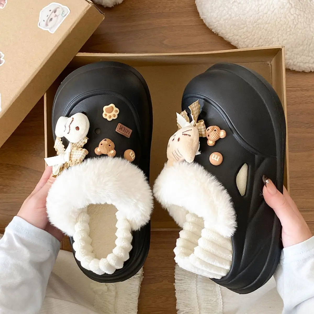 Women Warm Cat Fish Soft Slippers White Blue — feature 27
