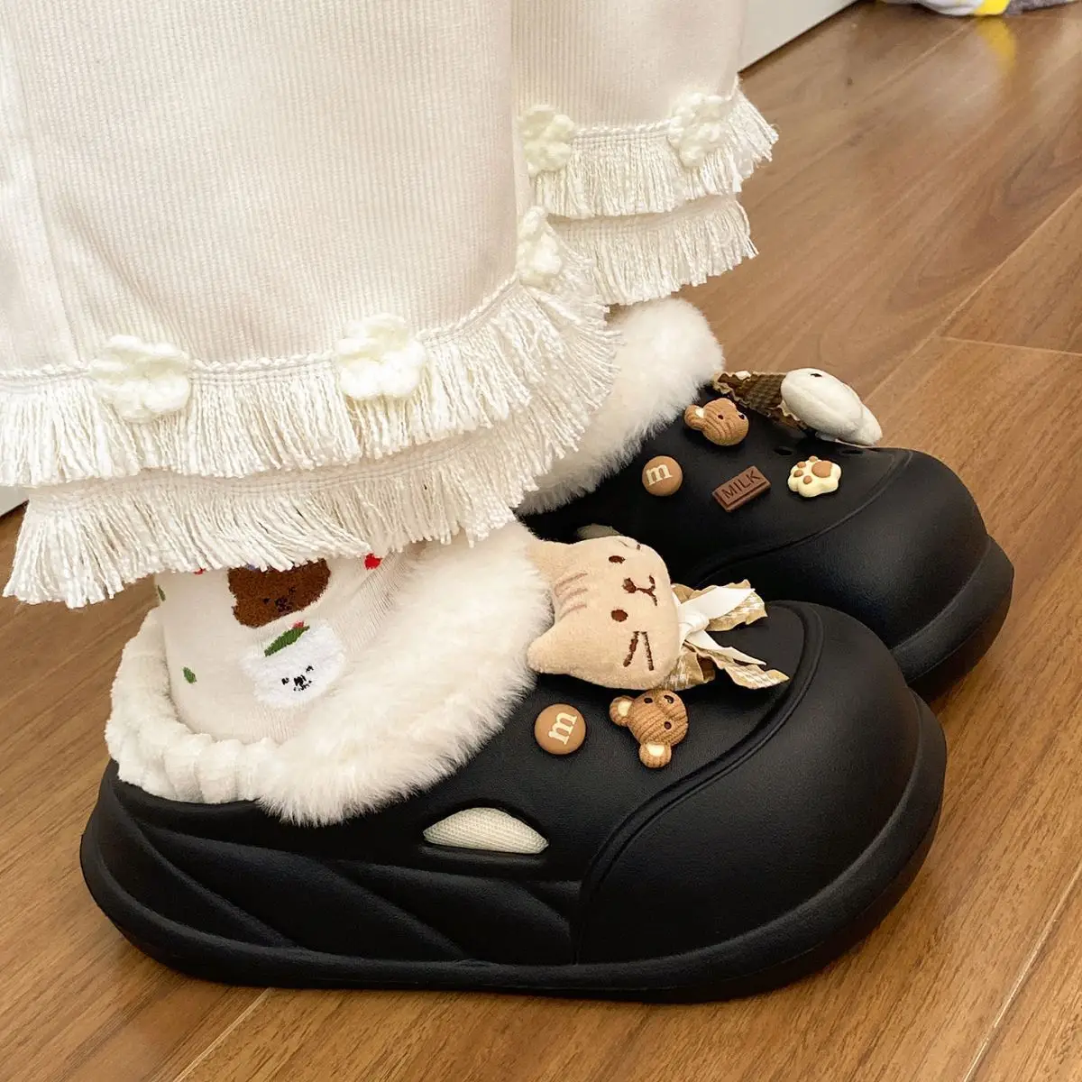 Women Warm Cat Fish Soft Slippers White Blue — feature 30