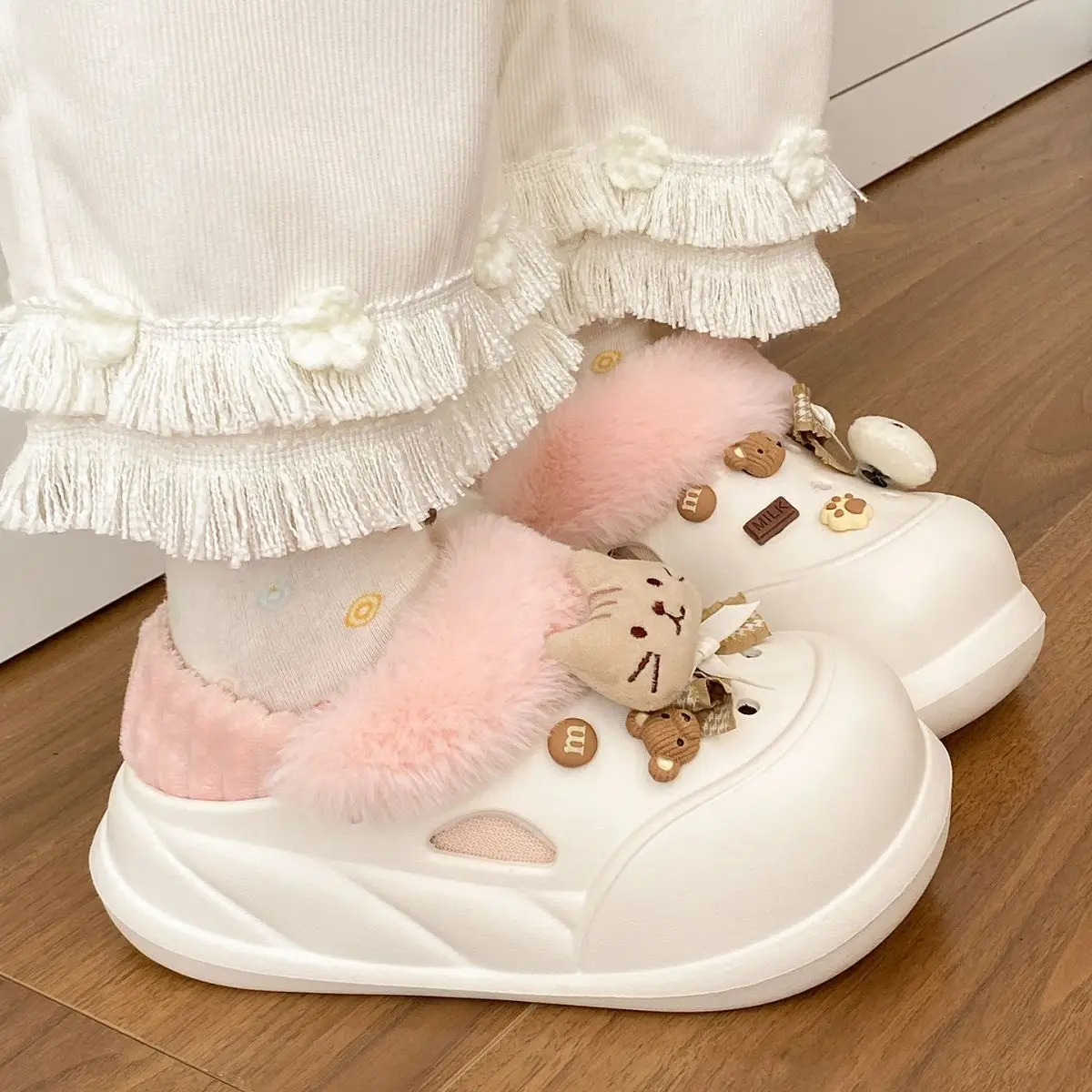 Women Warm Cat Fish Soft Slippers White Blue — feature 36