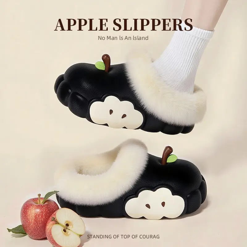 Women's Cotton Slippers Winter 2025 New Apple Slippers with Plush, Warm Indoor Non-Slip Closed-Toe Half Slippers Wholesale - Image 10
