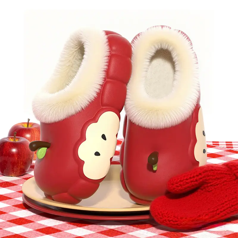Women's Cotton Slippers Winter 2025 New Apple Slippers with Plush, Warm Indoor Non-Slip Closed-Toe Half Slippers Wholesale - Image 12