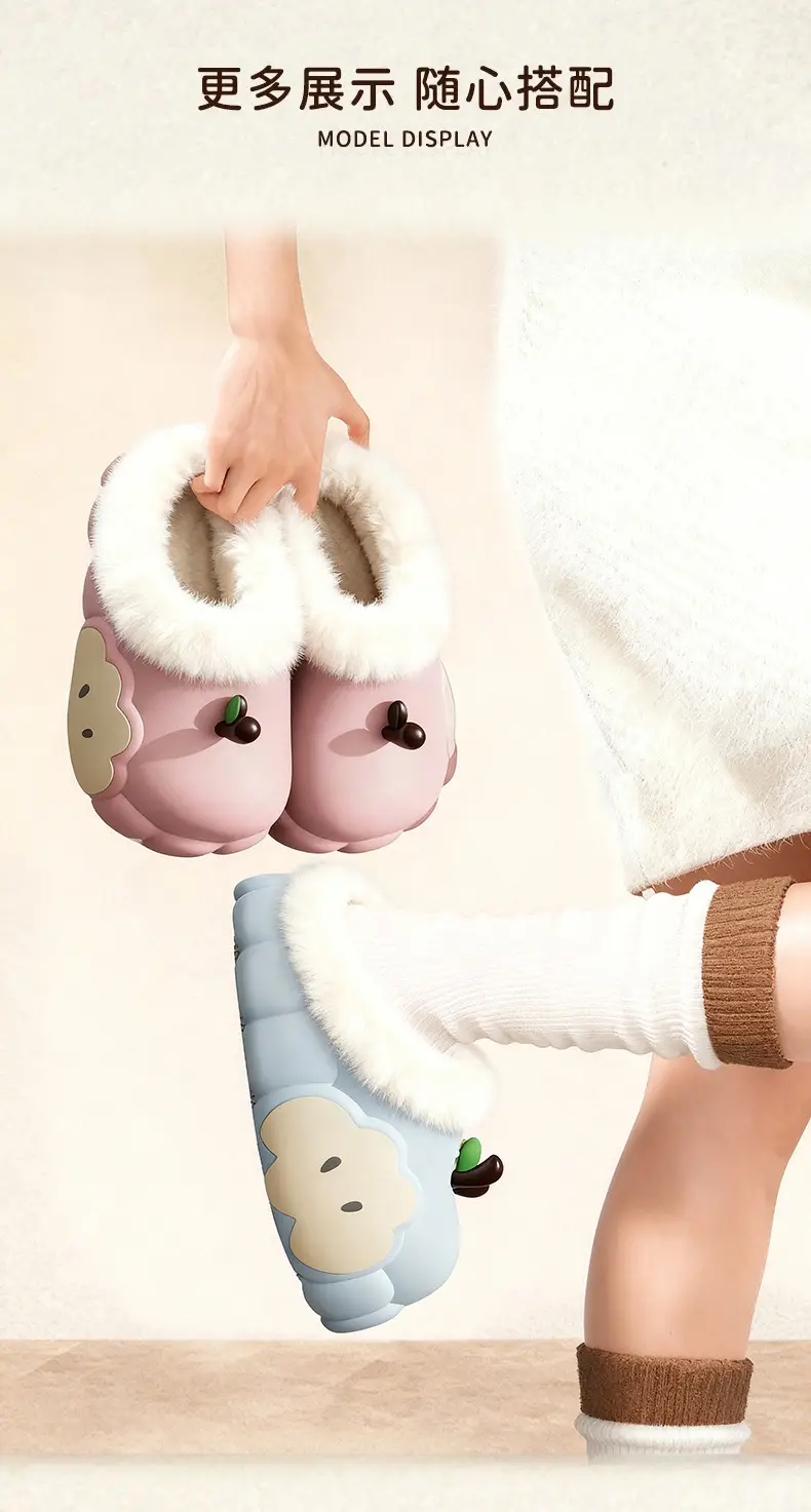 Women's Cotton Slippers Winter 2025 New Apple Slippers with Plush, Warm Indoor Non-Slip Closed-Toe Half Slippers Wholesale — feature 11