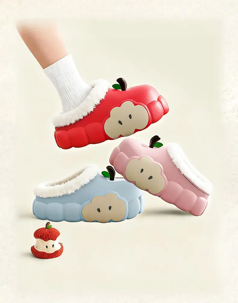 Women's Cotton Slippers Winter 2025 New Apple Slippers with Plush, Warm Indoor Non-Slip Closed-Toe Half Slippers Wholesale — feature 12