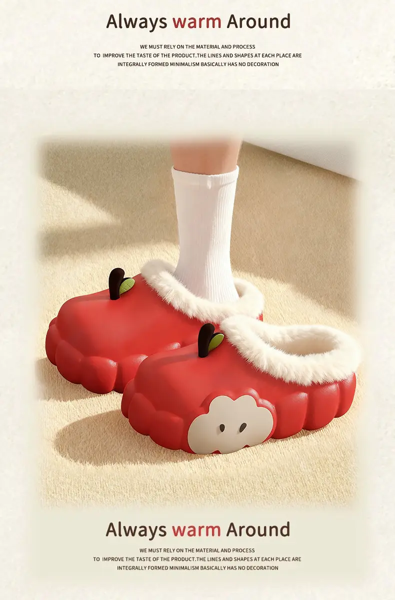 Women's Cotton Slippers Winter 2025 New Apple Slippers with Plush, Warm Indoor Non-Slip Closed-Toe Half Slippers Wholesale — feature 13