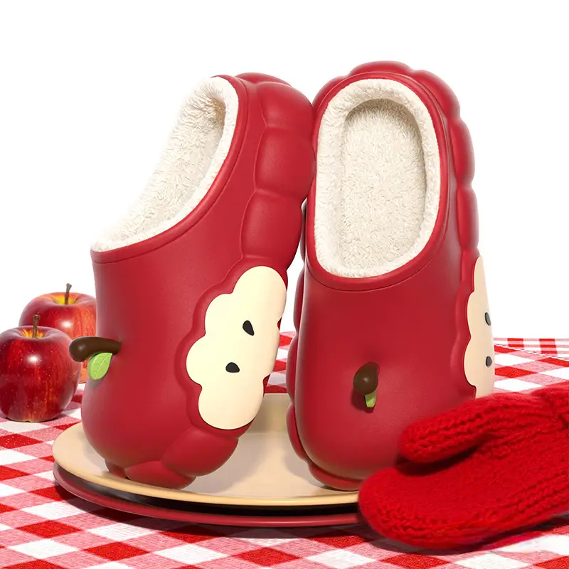 Women's Cotton Slippers Winter 2025 New Apple Slippers with Plush, Warm Indoor Non-Slip Closed-Toe Half Slippers Wholesale - Image 2