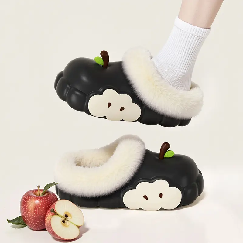 Women's Cotton Slippers Winter 2025 New Apple Slippers with Plush, Warm Indoor Non-Slip Closed-Toe Half Slippers Wholesale - Image 6