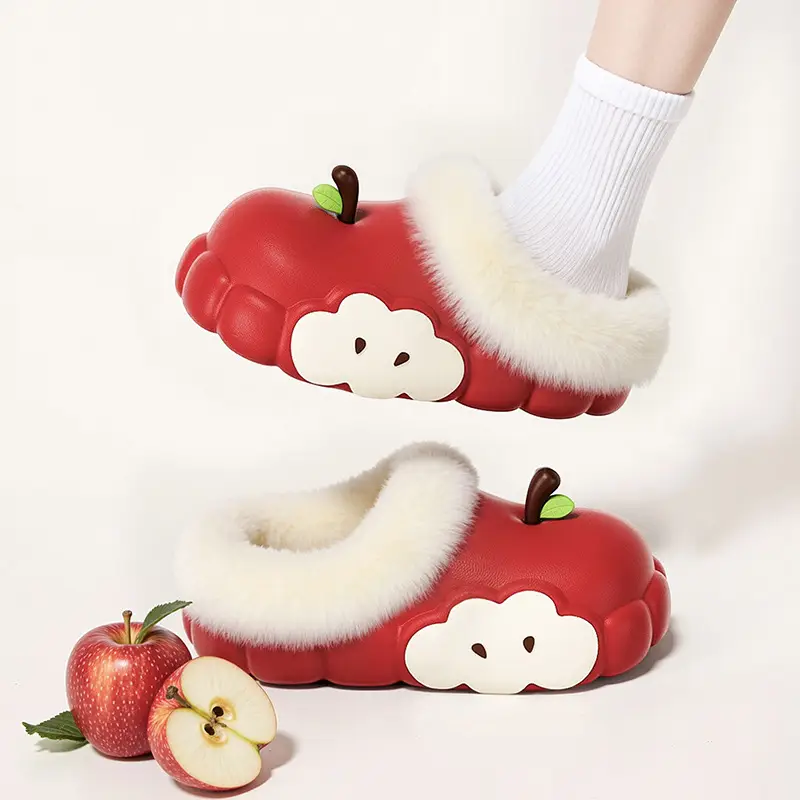 Women's Cotton Slippers Winter 2025 New Apple Slippers with Plush, Warm Indoor Non-Slip Closed-Toe Half Slippers Wholesale - Image 7