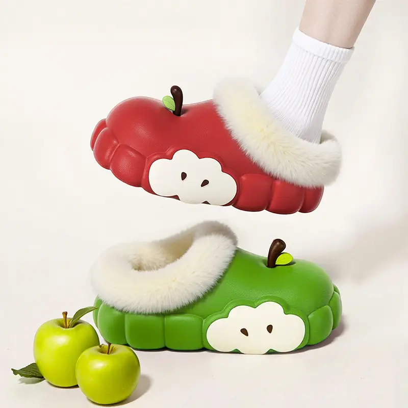 Women's Cotton Slippers Winter 2025 New Apple Slippers with Plush, Warm Indoor Non-Slip Closed-Toe Half Slippers Wholesale - Image 9