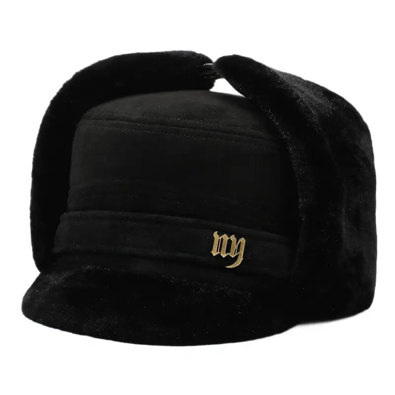 Black Fleece Peaked Cap for Men Women Winter Warm - Image 7