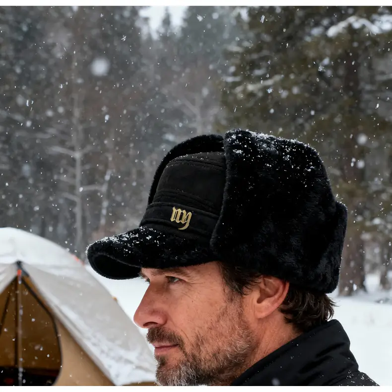 Black Fleece Peaked Cap for Men Women Winter Warm — feature 16