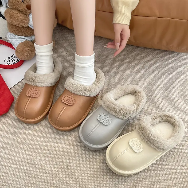 Thick-Soled Velvet Warm Cotton Slippers for Women in Autumn and Winter New Style Indoor Waterproof Outer Wear Lightweight Bag Heel Wear-Resistant Cotton Shoes for Men