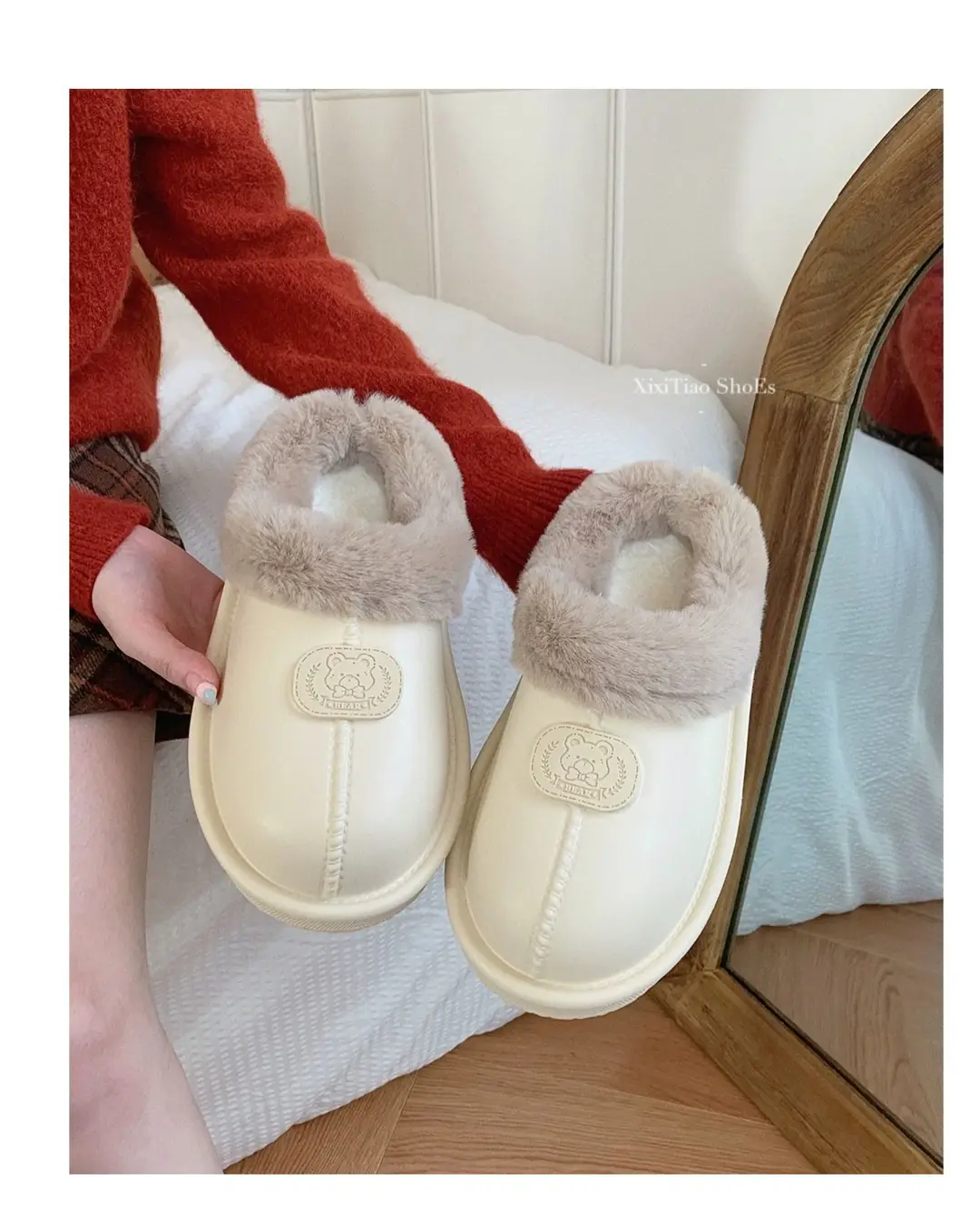 Thick-Soled Velvet Warm Cotton Slippers for Women in Autumn and Winter New Style Indoor Waterproof Outer Wear Lightweight Bag Heel Wear-Resistant Cotton Shoes for Men — feature 18