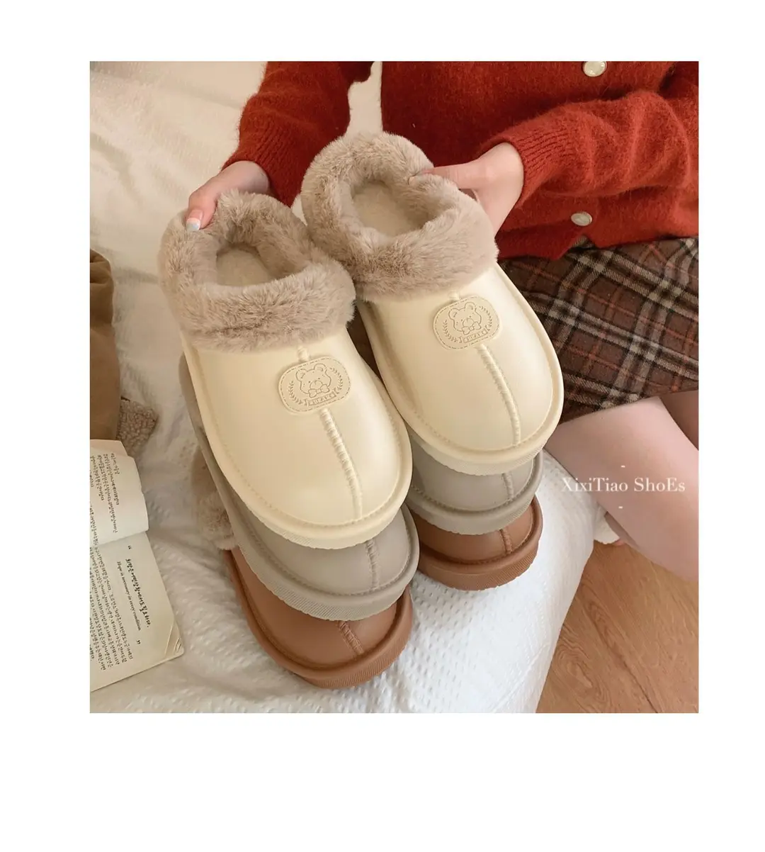 Thick-Soled Velvet Warm Cotton Slippers for Women in Autumn and Winter New Style Indoor Waterproof Outer Wear Lightweight Bag Heel Wear-Resistant Cotton Shoes for Men — feature 22