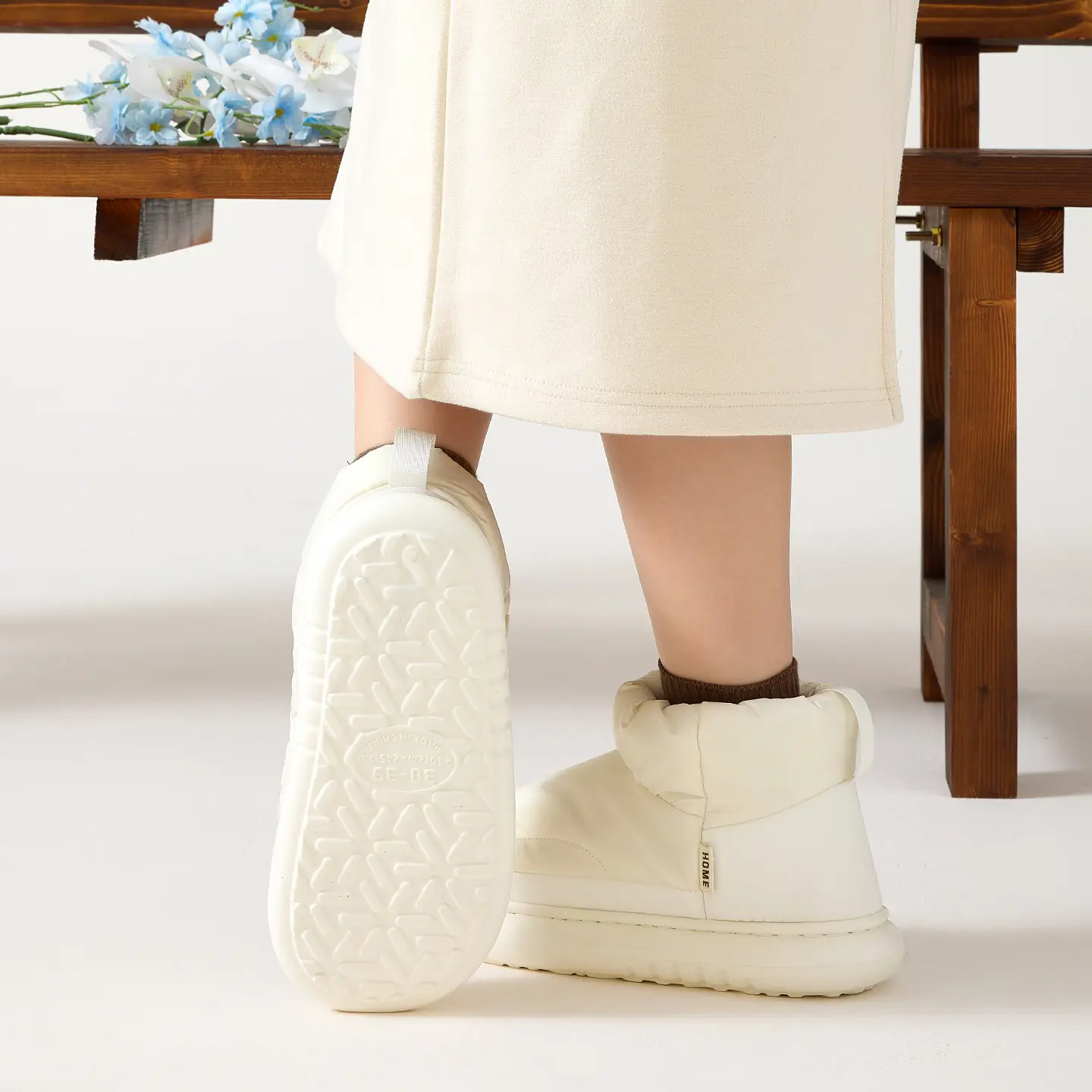Women's Waterproof Warm Slippers White Grey Winter Autumn