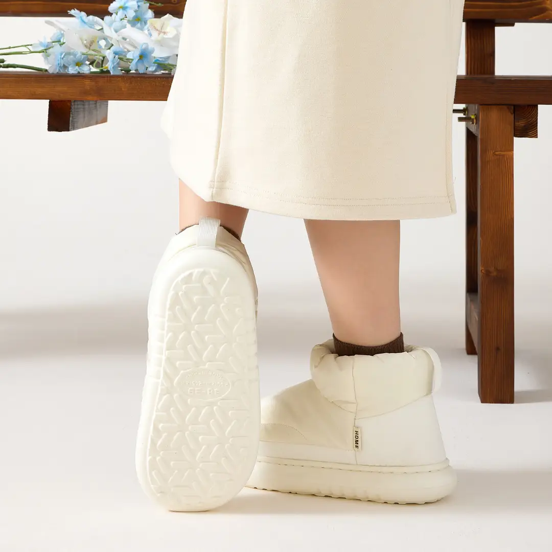 Down Fabric Waterproof Slippers, Autumn and Winter Warm Cotton Slippers, Thick-Soled Home Use Fleece-Lined Cotton Shoes for Women Wholesale - Image 7