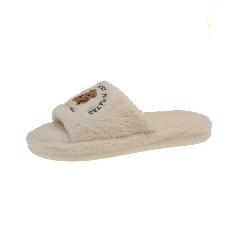 Cute Bear Furry Slippers for Women in Autumn and Winter for Couples at Home Indoor Non-Slip Silent Warm One-Word Cotton Slippers for Men - Image 7