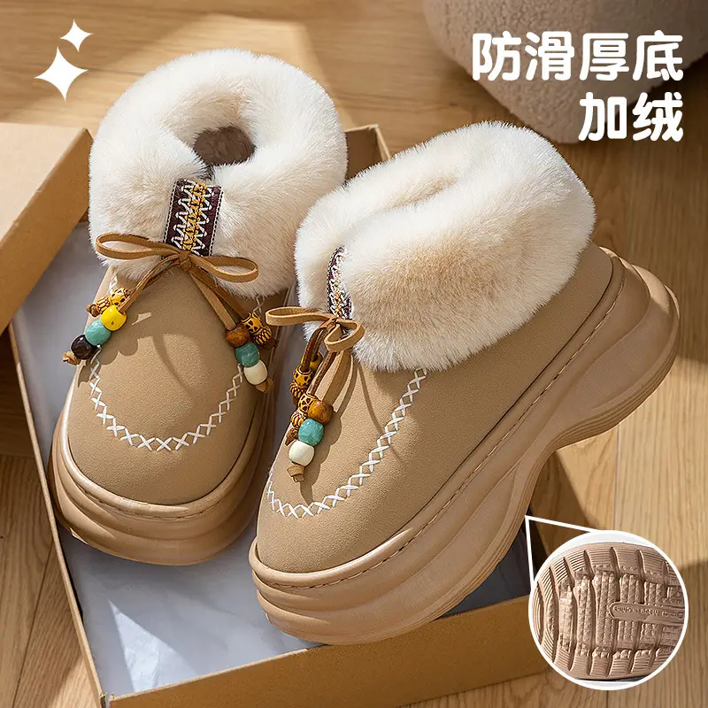 High-Top Snow Boots for Women 2025 Autumn and Winter New Niche Fashion Retro Versatile Comfortable Bow Snow Cotton Shoes