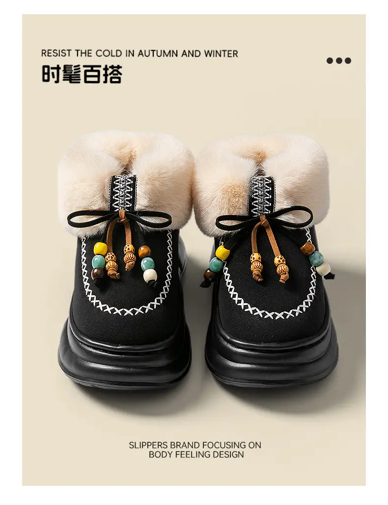 High-Top Snow Boots for Women 2025 Autumn and Winter New Niche Fashion Retro Versatile Comfortable Bow Snow Cotton Shoes — feature 13