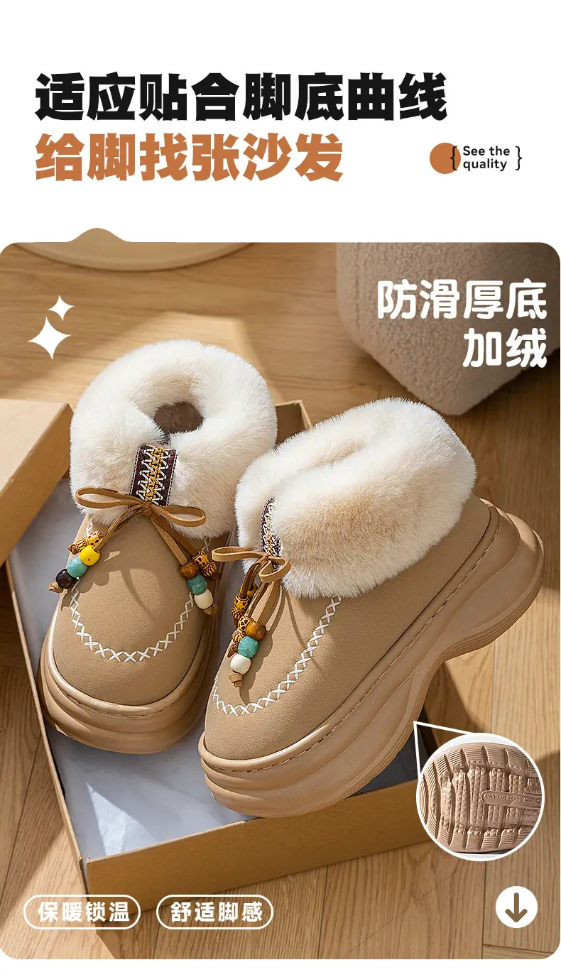 High-Top Snow Boots for Women 2025 Autumn and Winter New Niche Fashion Retro Versatile Comfortable Bow Snow Cotton Shoes — feature 9