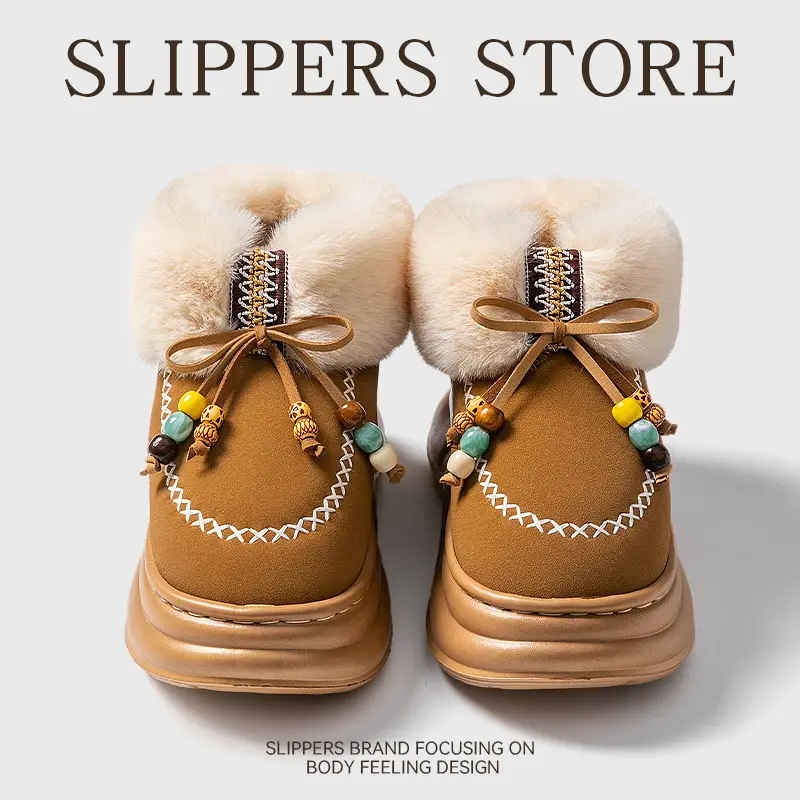 High-Top Snow Boots for Women 2025 Autumn and Winter New Niche Fashion Retro Versatile Comfortable Bow Snow Cotton Shoes