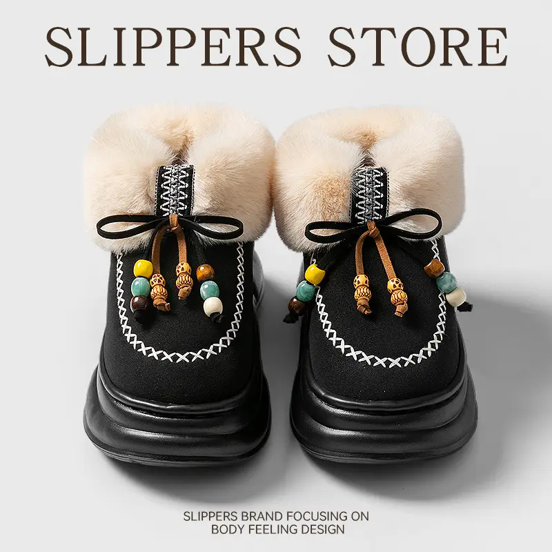 High-Top Snow Boots for Women 2025 Autumn and Winter New Niche Fashion Retro Versatile Comfortable Bow Snow Cotton Shoes