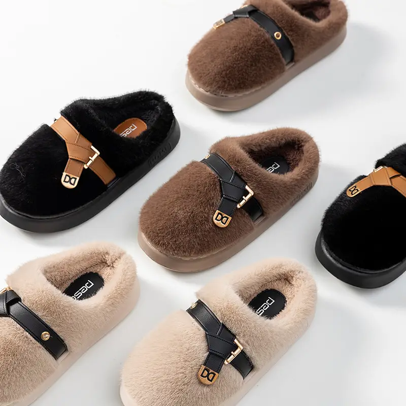 Internet Celebrity Furry Slippers for Women, Winter Fashionable Outer Wear Cotton Slippers, Thick-Soled Non-Slip Warm Home Plush Cotton Slippers - Image 6