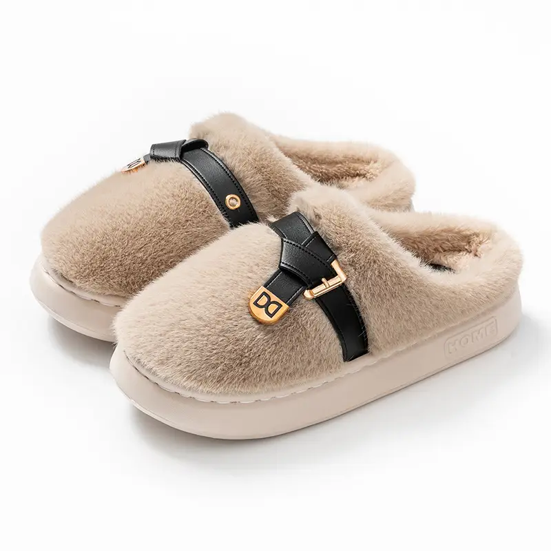 Internet Celebrity Furry Slippers for Women, Winter Fashionable Outer Wear Cotton Slippers, Thick-Soled Non-Slip Warm Home Plush Cotton Slippers - Image 8