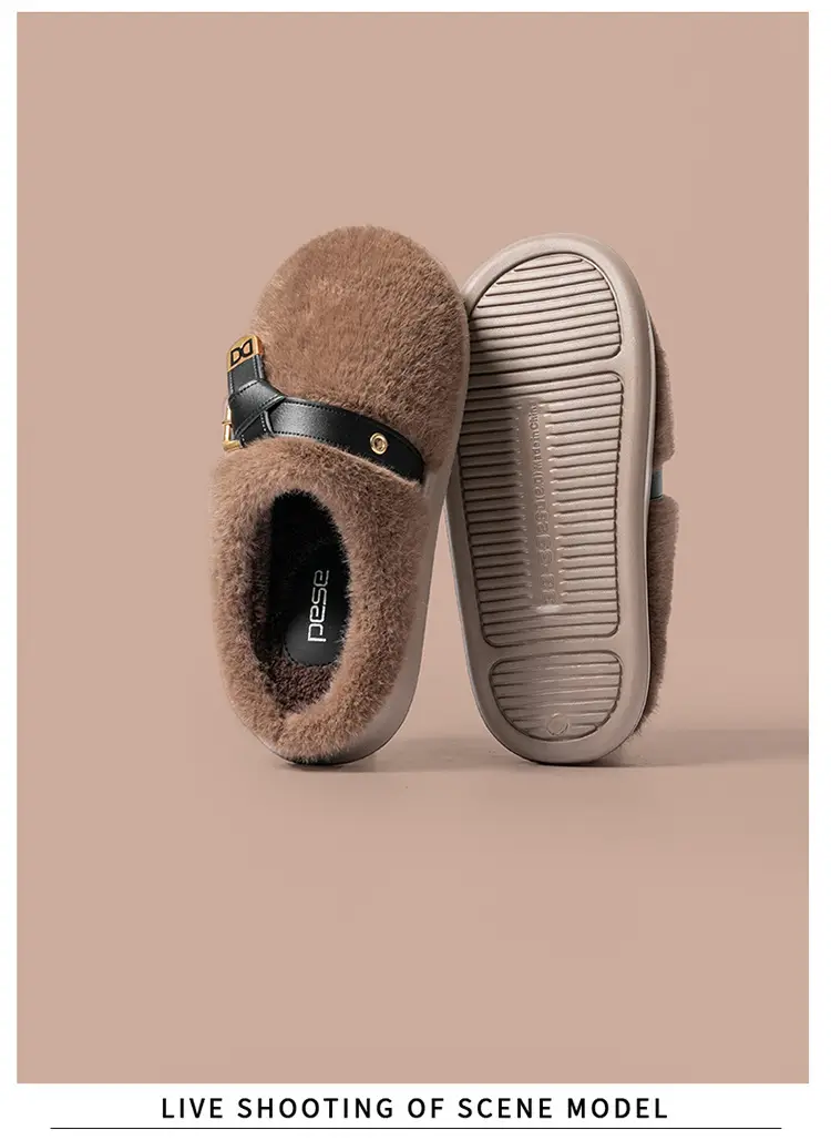 Internet Celebrity Furry Slippers for Women, Winter Fashionable Outer Wear Cotton Slippers, Thick-Soled Non-Slip Warm Home Plush Cotton Slippers — feature 14