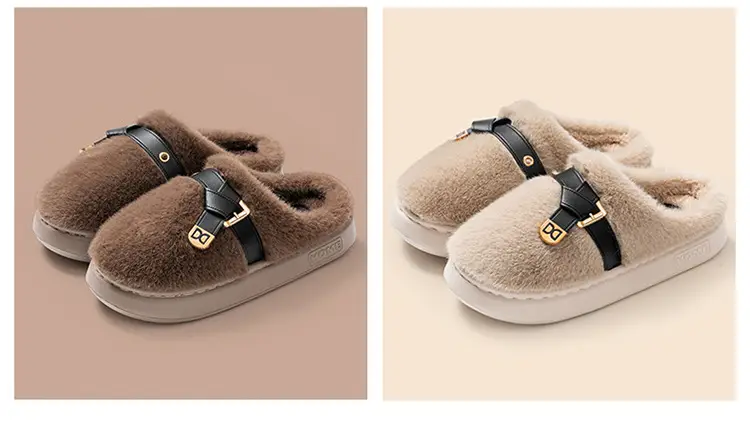 Internet Celebrity Furry Slippers for Women, Winter Fashionable Outer Wear Cotton Slippers, Thick-Soled Non-Slip Warm Home Plush Cotton Slippers — feature 18