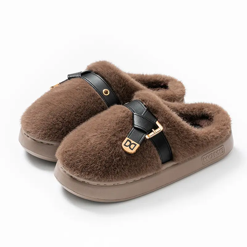 Internet Celebrity Furry Slippers for Women, Winter Fashionable Outer Wear Cotton Slippers, Thick-Soled Non-Slip Warm Home Plush Cotton Slippers - Image 2