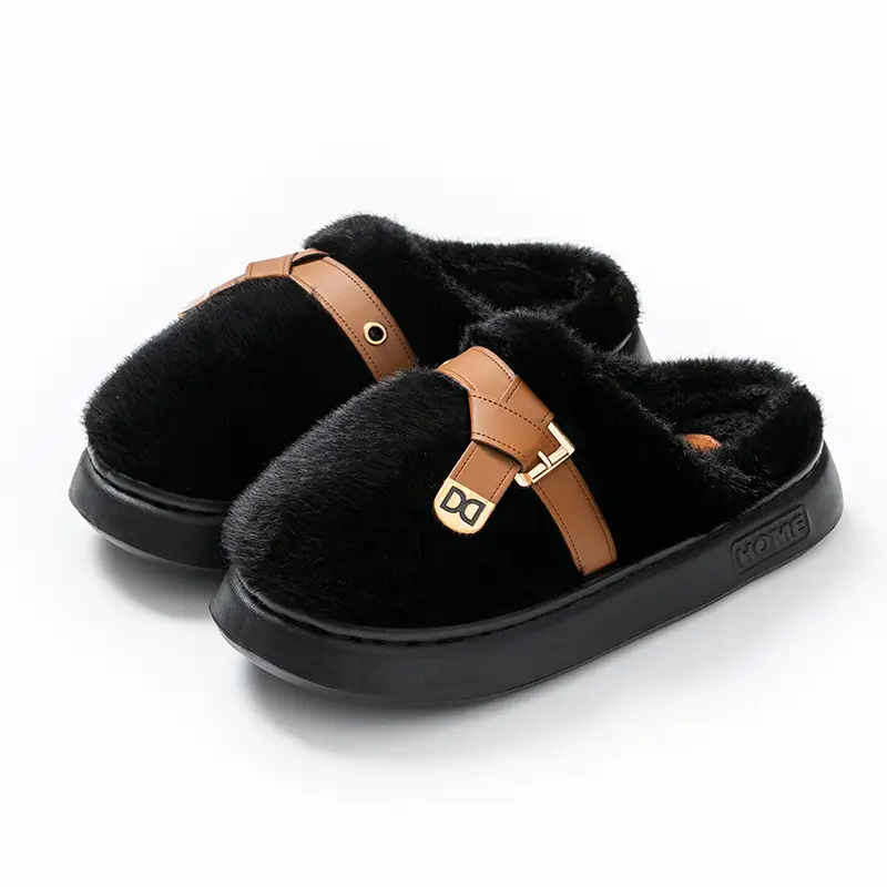 Internet Celebrity Furry Slippers for Women, Winter Fashionable Outer Wear Cotton Slippers, Thick-Soled Non-Slip Warm Home Plush Cotton Slippers - Image 3