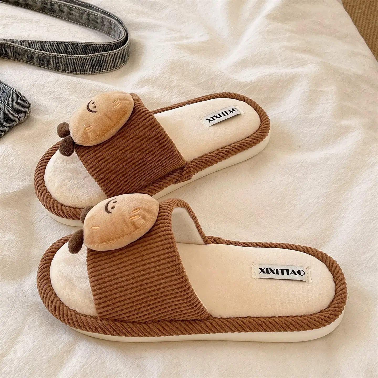 Women Cotton Slippers Brown Winter Indoor Comfortable - Image 5