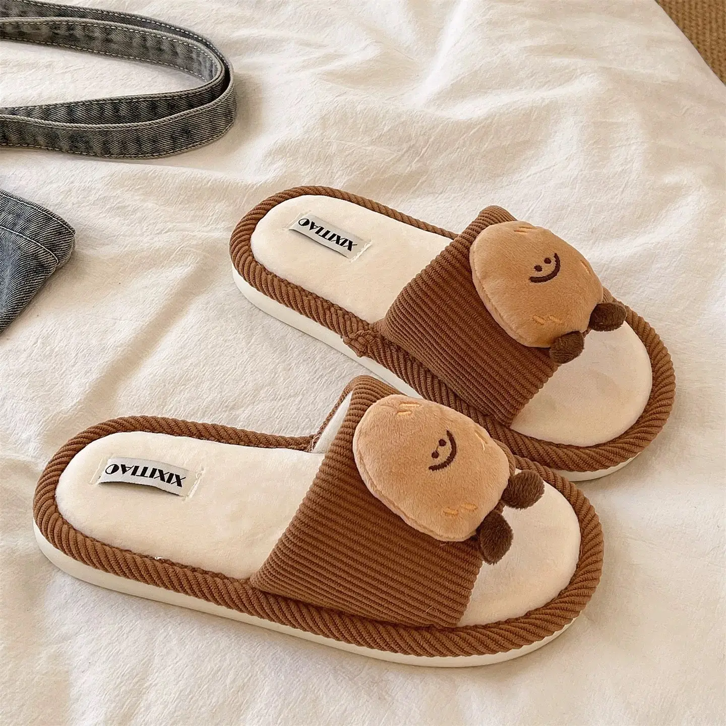 Women Cotton Slippers Brown Winter Indoor Comfortable - Image 6