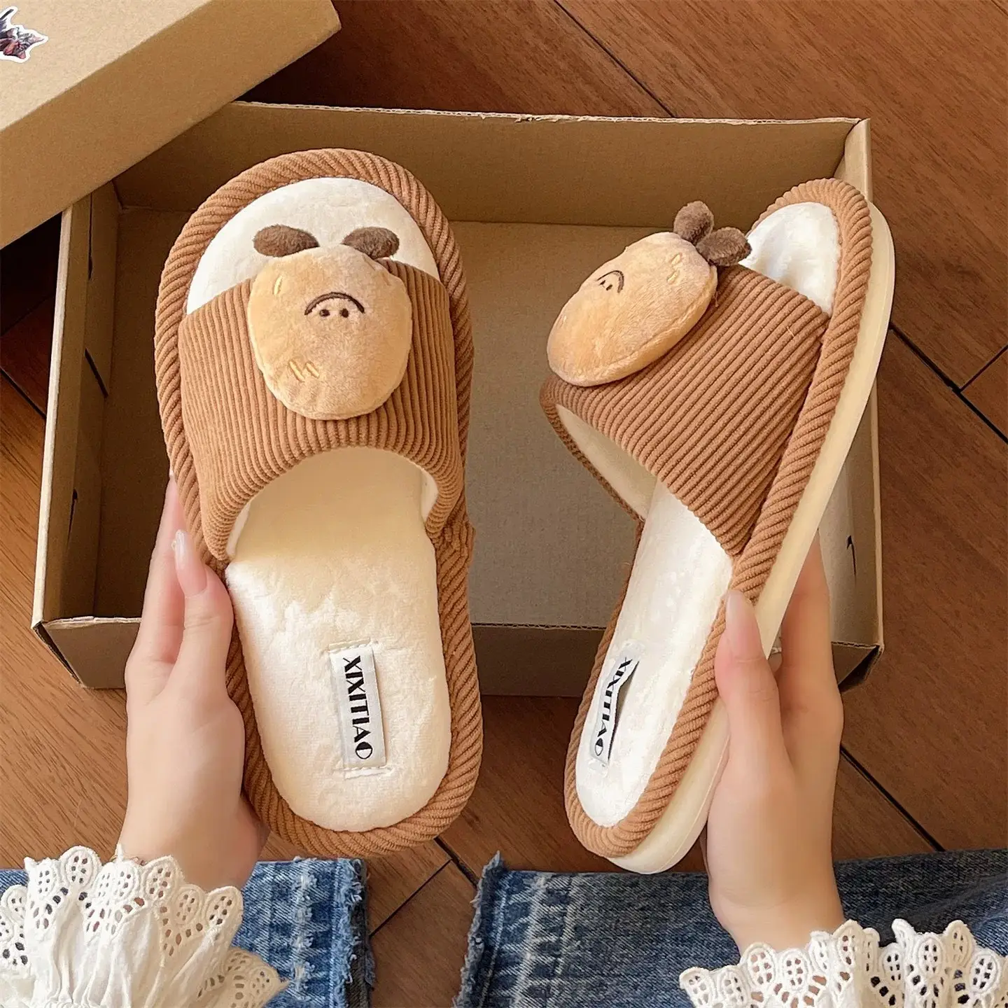 Women Cotton Slippers Brown Winter Indoor Comfortable - Image 7