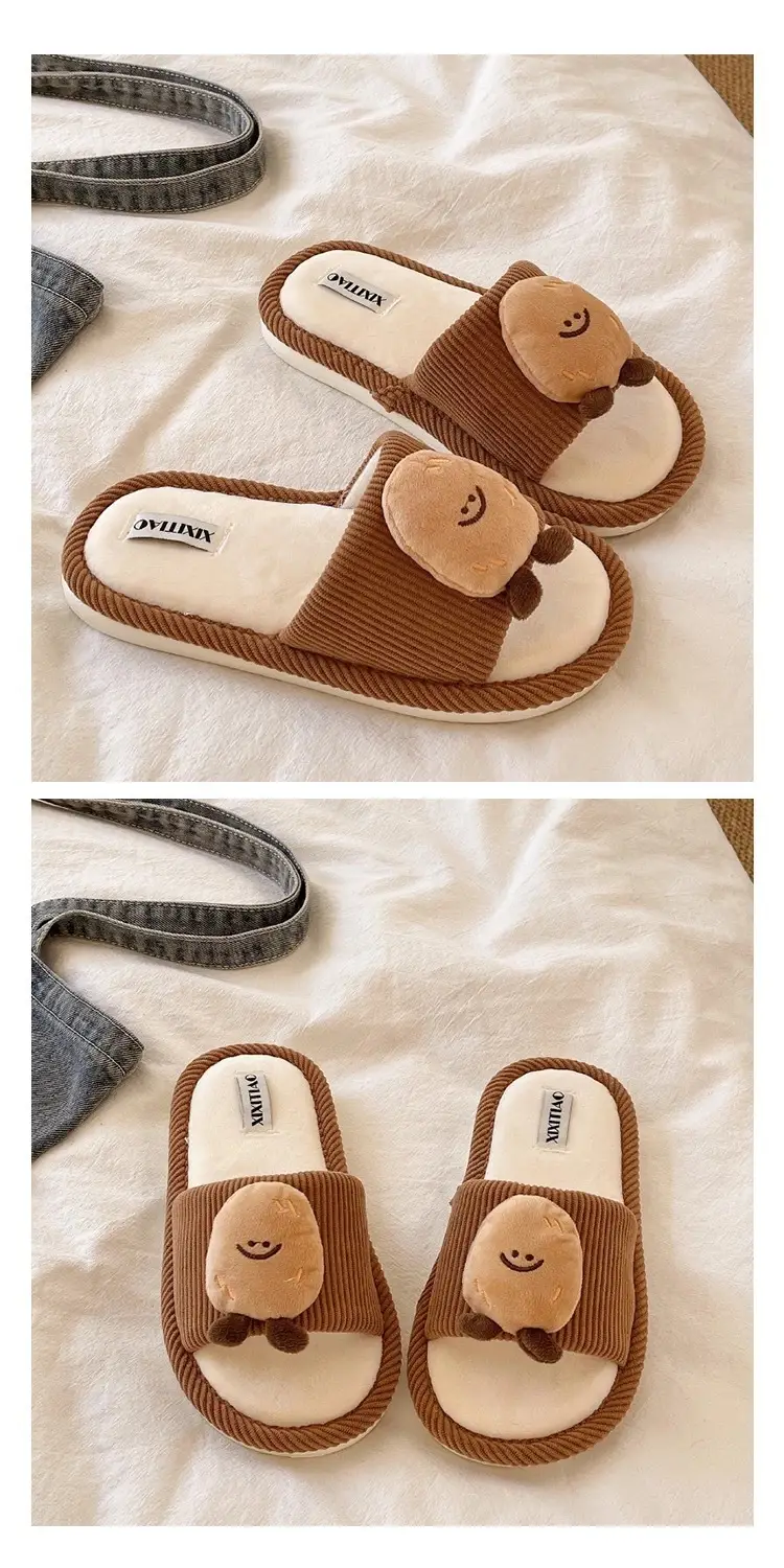 Women Cotton Slippers Brown Winter Indoor Comfortable — feature 11