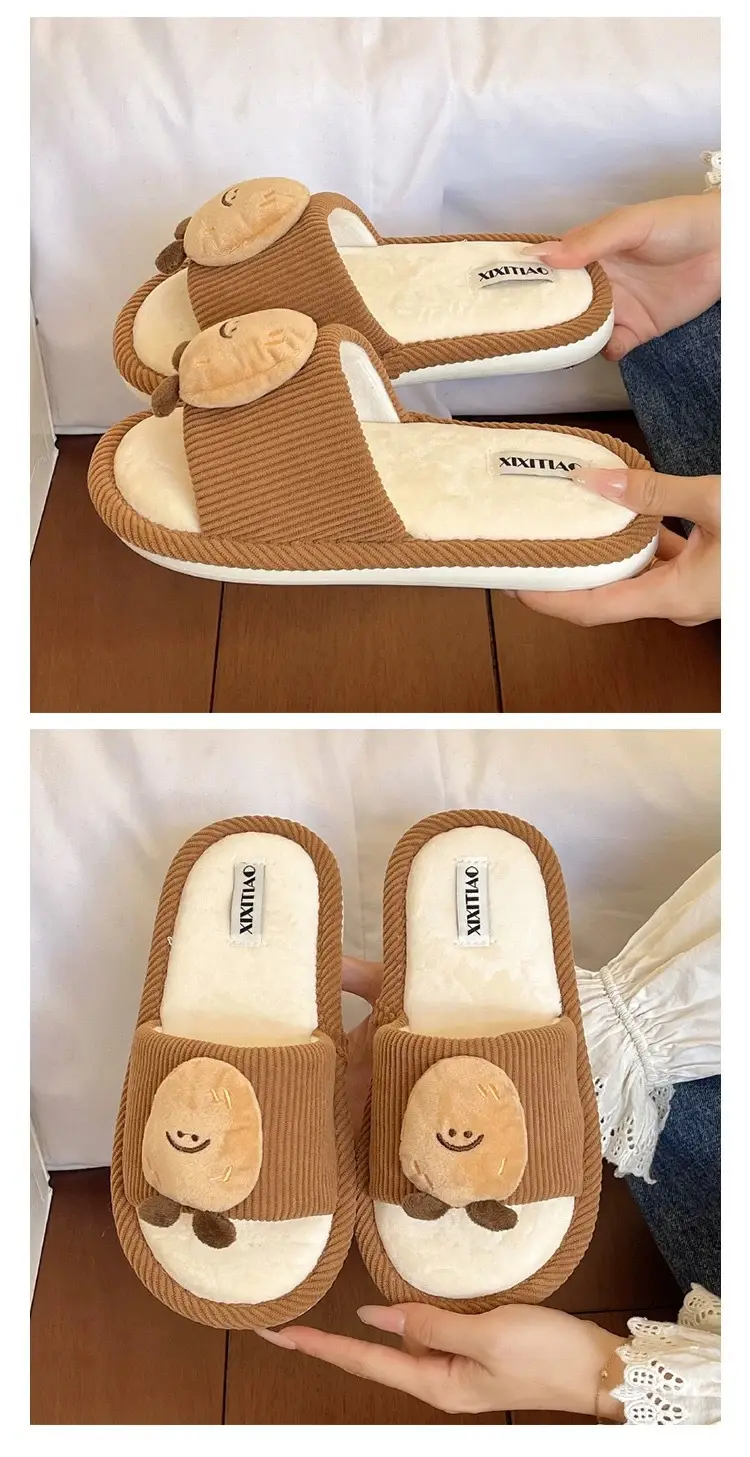 Women Cotton Slippers Brown Winter Indoor Comfortable — feature 3