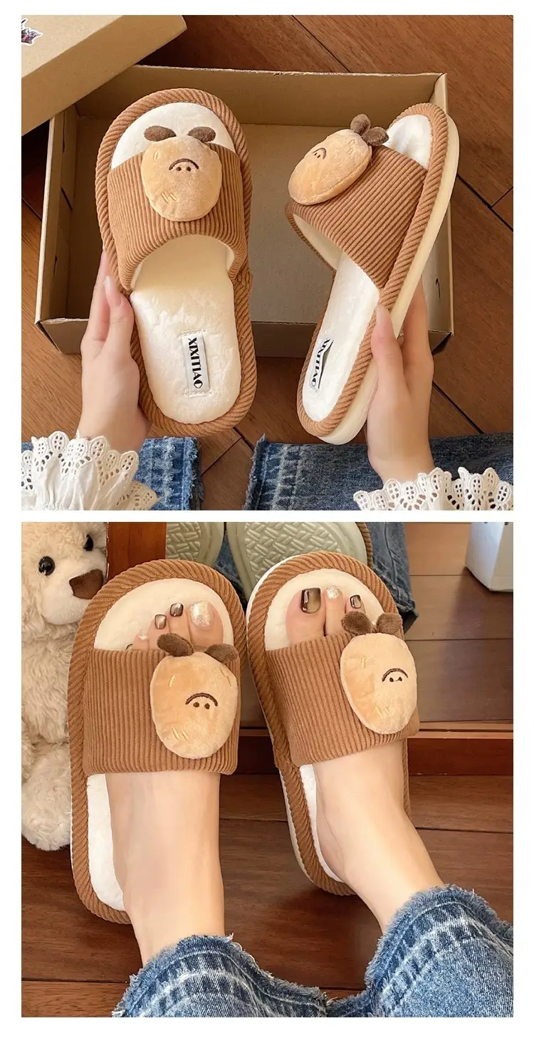 Women Cotton Slippers Brown Winter Indoor Comfortable — feature 4