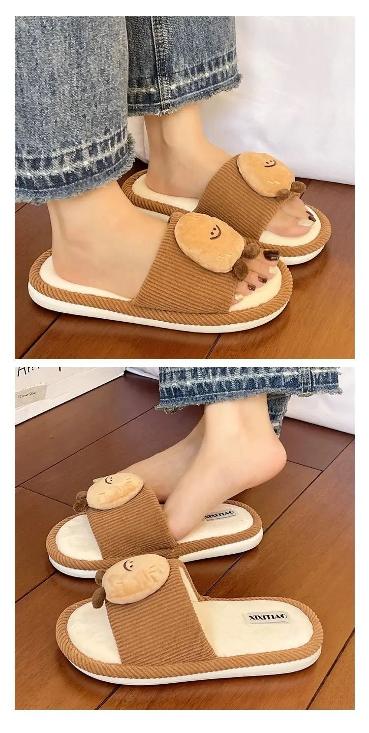 Women Cotton Slippers Brown Winter Indoor Comfortable — feature 5