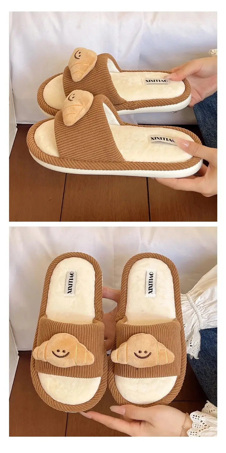 Women Cotton Slippers Brown Winter Indoor Comfortable — feature 6