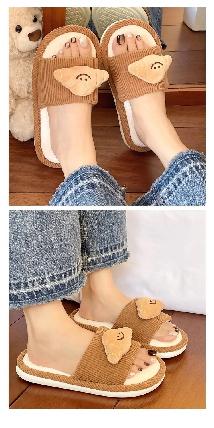 Women Cotton Slippers Brown Winter Indoor Comfortable — feature 7