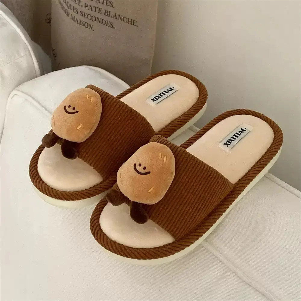 Women Cotton Slippers Brown Winter Indoor Comfortable - Image 2