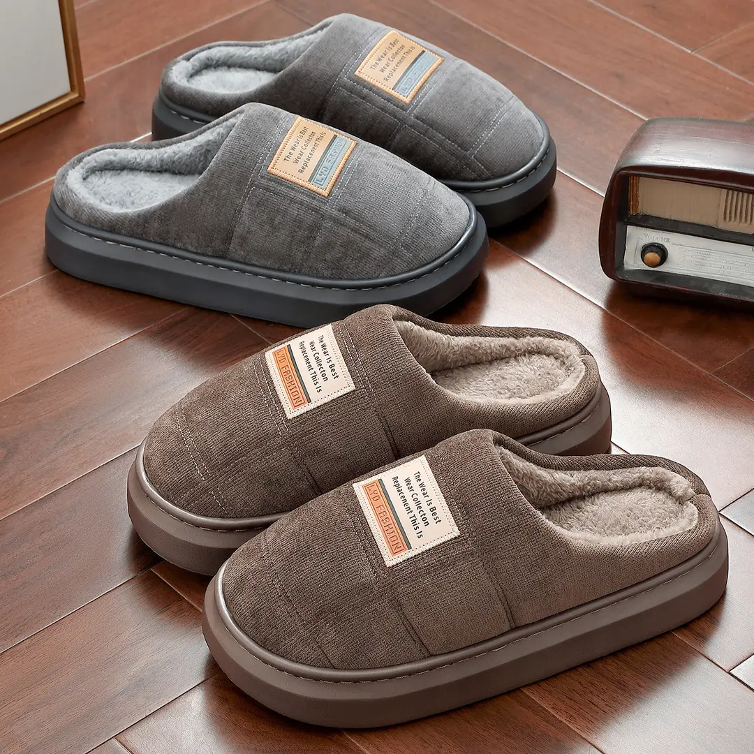 Men's Furry Slippers for Autumn and Winter, Closed-Toe Indoor Home Cotton Slippers, Men's Fleece-Lined Warm Soft-Soled Cotton Slippers, Wholesale - Image 4