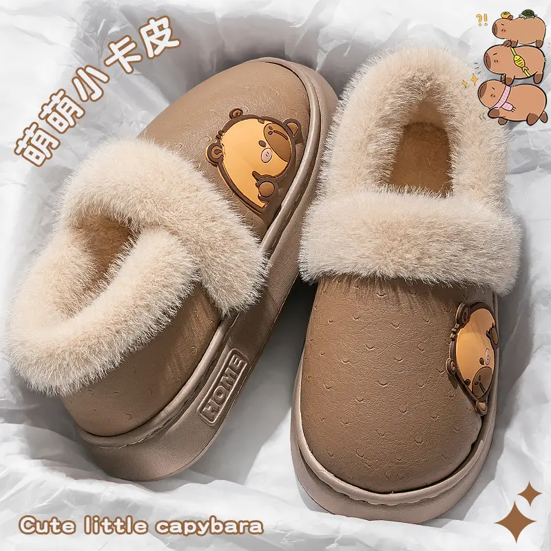 Cute Kapibara Wool Faux Fur Slippers Women Winter - Image 6