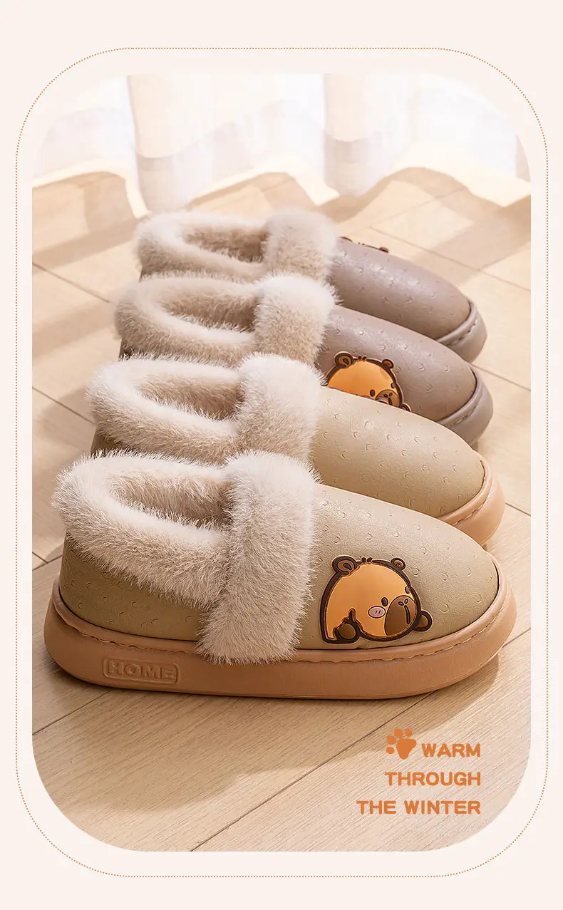Cute Kapibara Wool Faux Fur Slippers Women Winter — feature 10