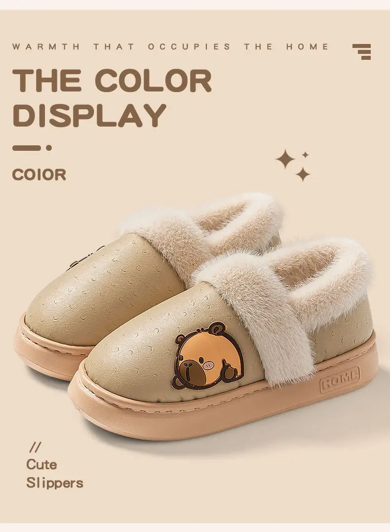 Cute Kapibara Wool Faux Fur Slippers Women Winter — feature 12