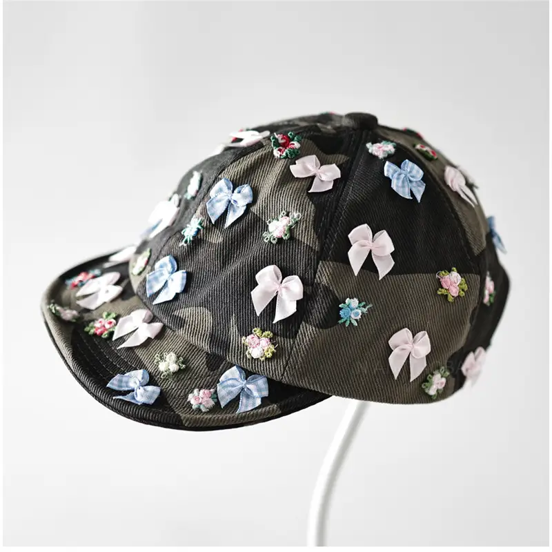 Women Camouflage Flower Bow Cap for Travel Fashion - Image 5