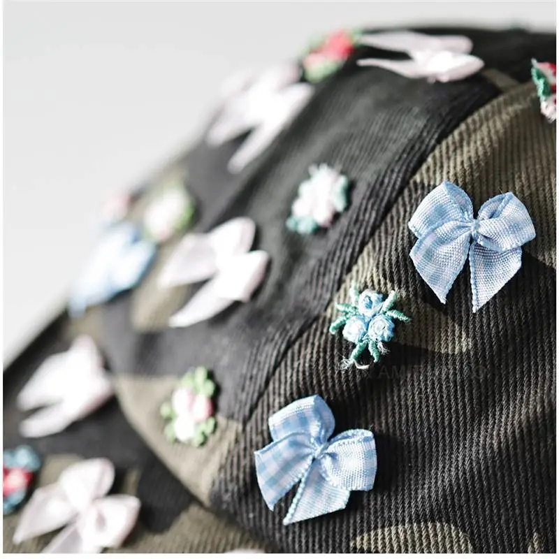 Women Camouflage Flower Bow Cap for Travel Fashion - Image 6